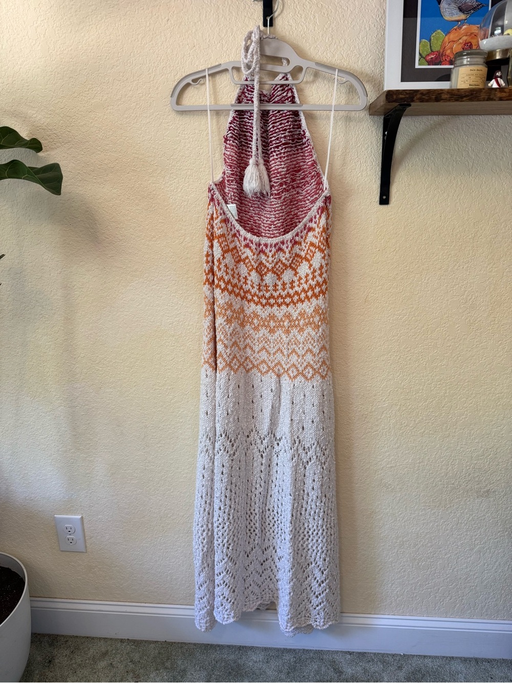 Free People Crochet Halter Maxi Dress in White, Orange & Pink - Picture 3 of 6